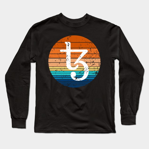 Tezos Cryptocurrency DeFi XTZ Crypto Vintage Sunset Long Sleeve T-Shirt by BitcoinSweatshirts